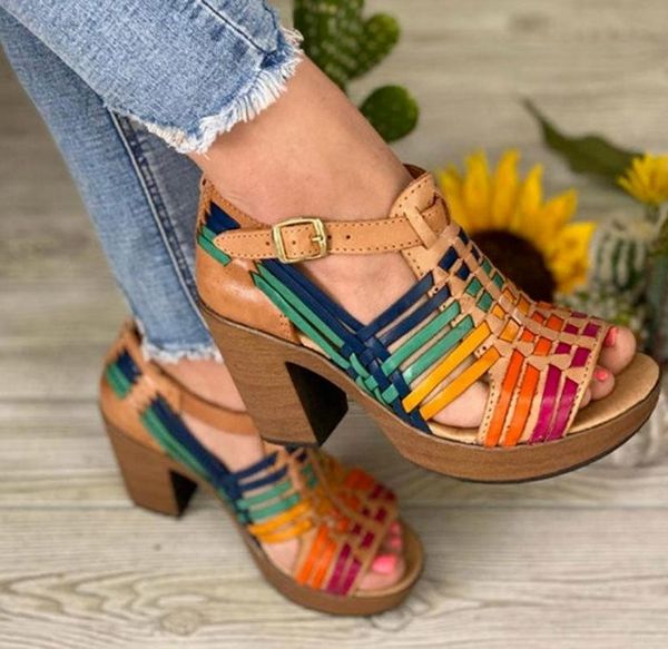 

dress shoes women summer sandals peep toe woman chunky high heels gladiator cut out ankle sandalias mujer sapato feminino sf1154, Black