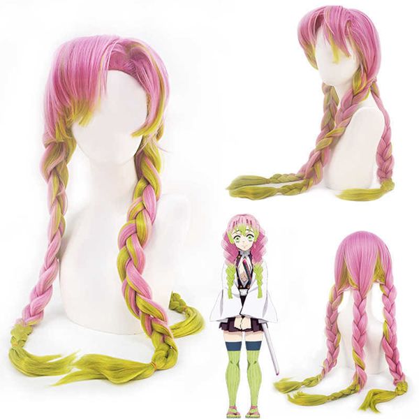 

animation ghost killing blade mannose temple honey glass cos wig gradient bold three strand braid, Black
