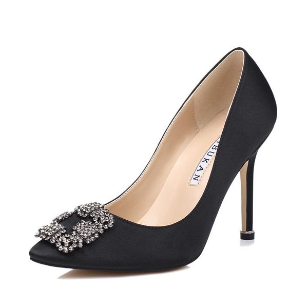 

dress shoes fashion diamond wedding silk stain pumps big size classic heels, female 10cm buckle party 34-43, Black