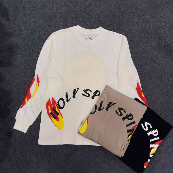 

2021 kanye west brand sunday service holy spirit cpfm fire printed women long sleeve shirt hiphop men cotton t shirts, White;black