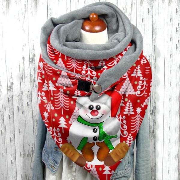 

scarves christmas women cashmere scarf santa elk snowman printing foulard winter warm buttons shawls wraps multi-purpose, Blue;gray