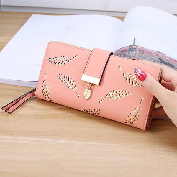 

wallets 2021 fashion womens and purses style women's long two fold hollow out leaves wallet students clutch bag, Red;black