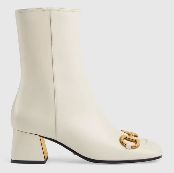

winter horsebit ankle boot women's gold-toned square toe white black leather boots lady bottes famous party wedding martin combat booti