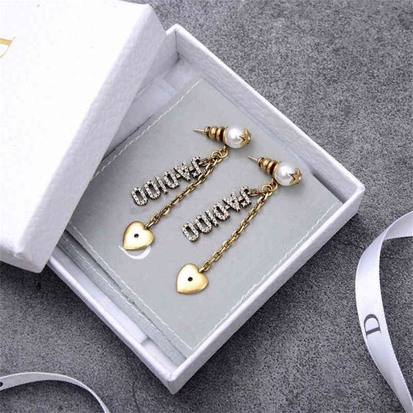 

new 925 fashion personality pearl star love earrings chain two luxury_l9mf, Silver