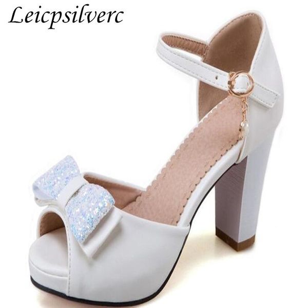 

summer fashion waterproof stand high heel sandals female bow tie white fish mouth women shoes, Black