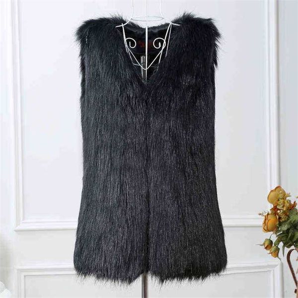 

autumn and winter fur coat vest slim sleeveless medium long wool imitation women's wear 211213, Black
