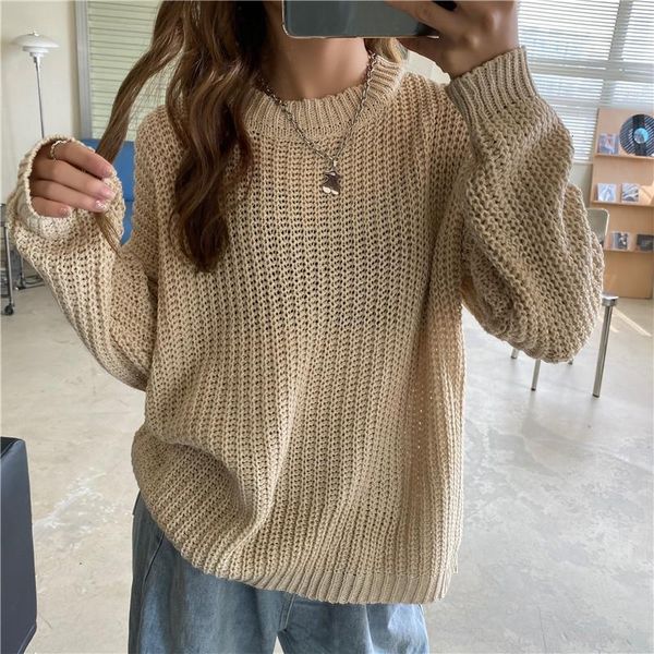 

women's sweaters casual autumn oversized sweater women loose solid knitted pullovers long sleeve o-neck korean female kb4k, White;black