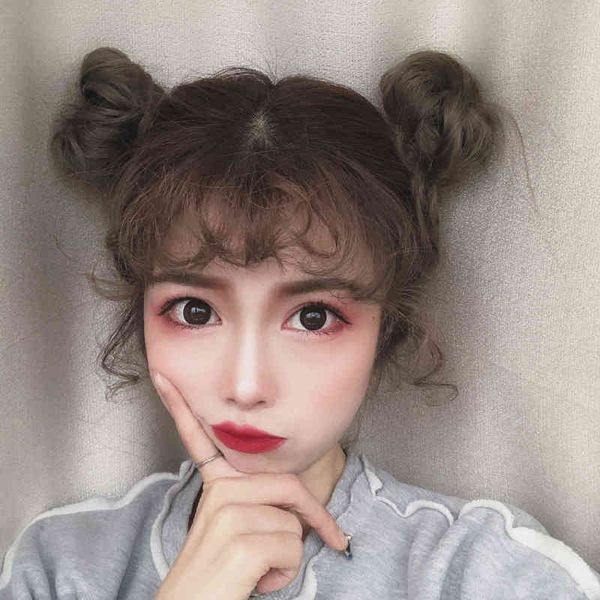 

natural invisible piece wig air ultra thin curl bangs round face flowing leave a sea inside button no trace net red, Black