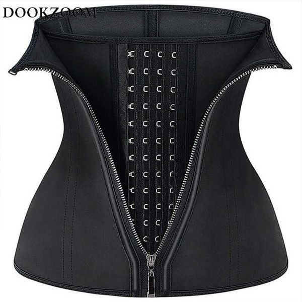 

latex waist trainer corset zipper cincher slimming belly belt tummy trimmer shaper women control sheath girdle strap black hooks 211218, Black;white