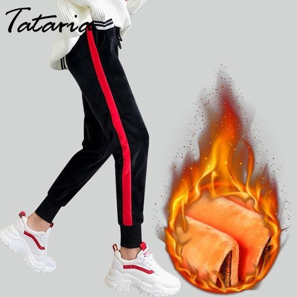 

women's pants & capris 1gold velvet winter striped pant long women sweatpant and joggers harem warm sports female, Black;white