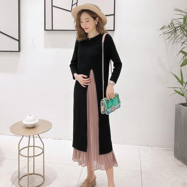 

maternity dresses autumn lactation dress long-sleeved nursing clothes chiffon stitched postpartum women breastfeeding, White