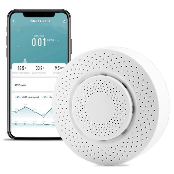 

smart home control tuya zigbee air formaldehyde voc humidity temperature co2 detector works with gateway hub for room environment