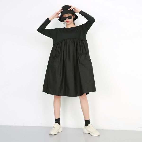 

[livivio] vintage spring summer women new casual plus size elegant ball gown dress female o neck long party dresses, Black;gray