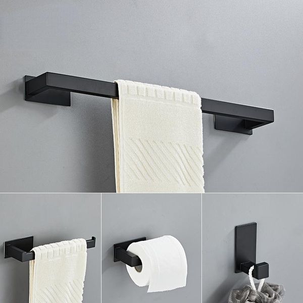 

bath accessory set bathroom hardware self adhesive accessories black finish towel bar hook ring toilet paper holder