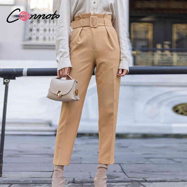 

women's pants & capris conmoto fashion women casual pant autumn high waist ruffled trousers streetwear sash belt decoration ladies work, Black;white