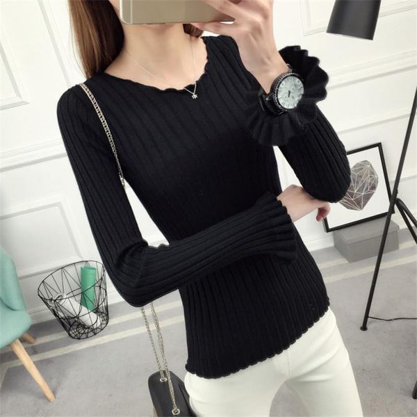 

women's sweaters knitted sweater women autumn winter fashion solid pullover female jumpers long sleeve stripe femme casual o-neck slim, White;black