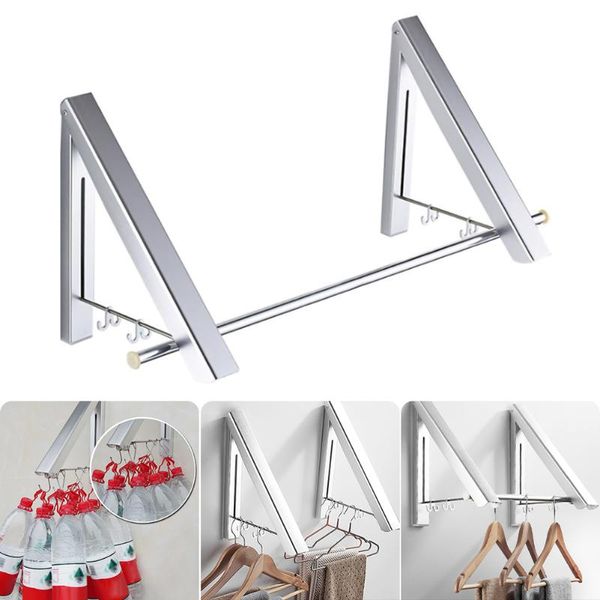 

balcony space aluminum folding clothes rail punch-hanging el bathroom invisible drying rack hangers & racks