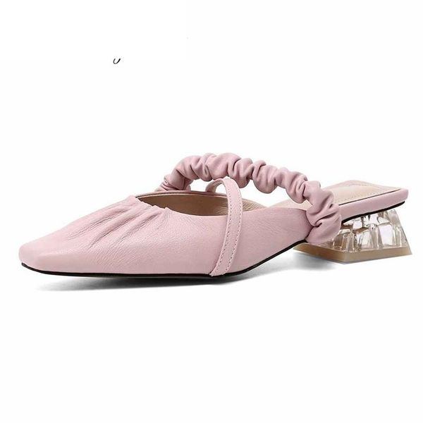 

genuine leather shallow strange style low heels transparent crystal heel slip on summer women outside slipper l62 slippers, Black