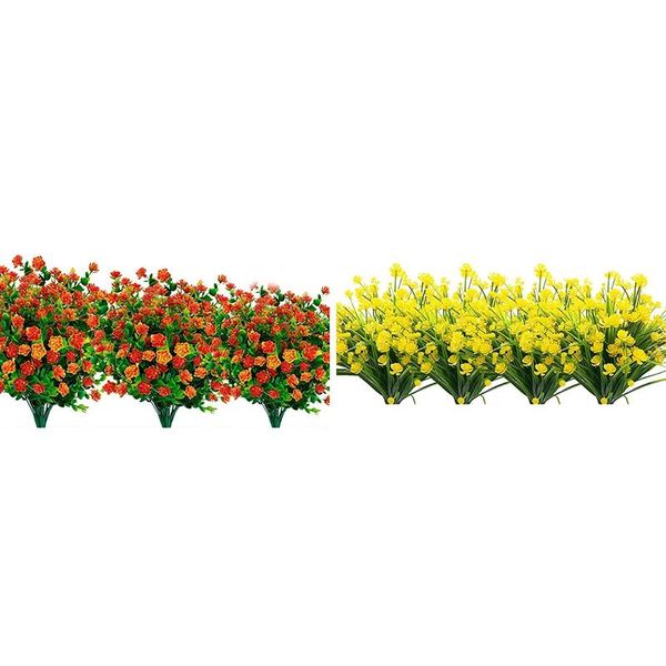 

8pcs artificial flowers outdoor uv resistant plants, 8 branches faux plastic greenery shrubs plants indoor outside hanging plant decorative