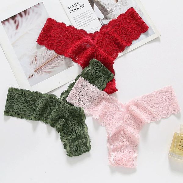 

women's panties 3 pcs lace thong womens seamless panty mesh underpant floral g-string ladies lingerie transparent erotic, Black;pink