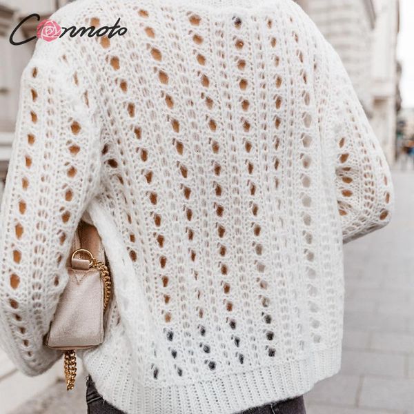 

women's sweaters conmoto winter autum knitted sweater jumper women casual white knitwear hollow out ladies pullovers, White;black