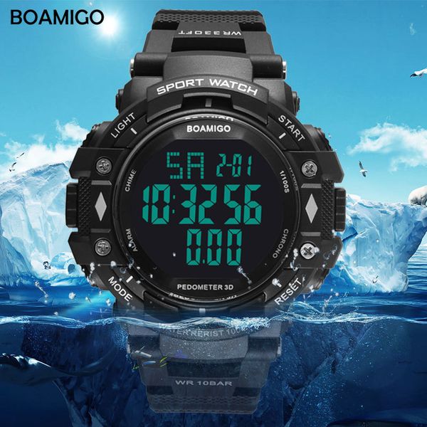 100 m wasserdichte Herren-Sportuhren der Marke BOAMIGO Schrittzähler Kalorien LED-Digitaluhren Schwimmen Armbanduhren Reloj Homme X0524