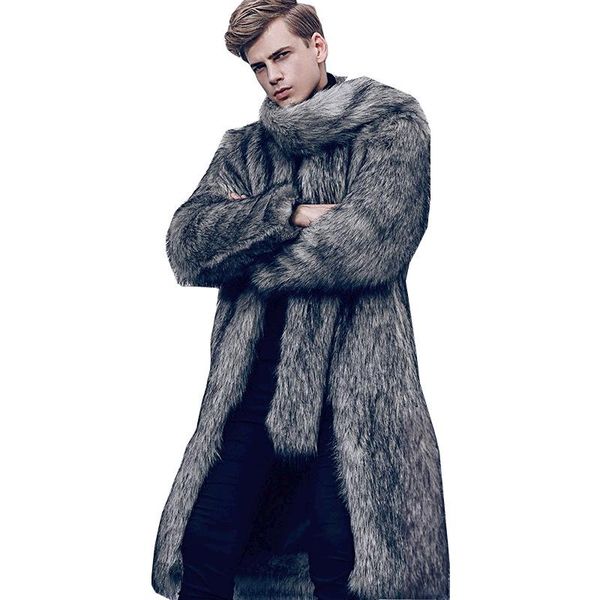 

trench coat high mink business imitation fur winter men clothes men's & faux, Black