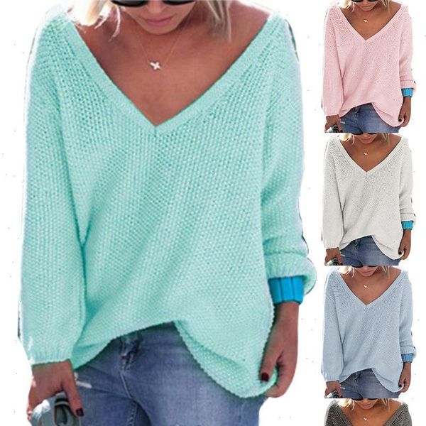 

women sweater womens autumn and winter ladies casual v neck solid color long sleeved drop high, White;black