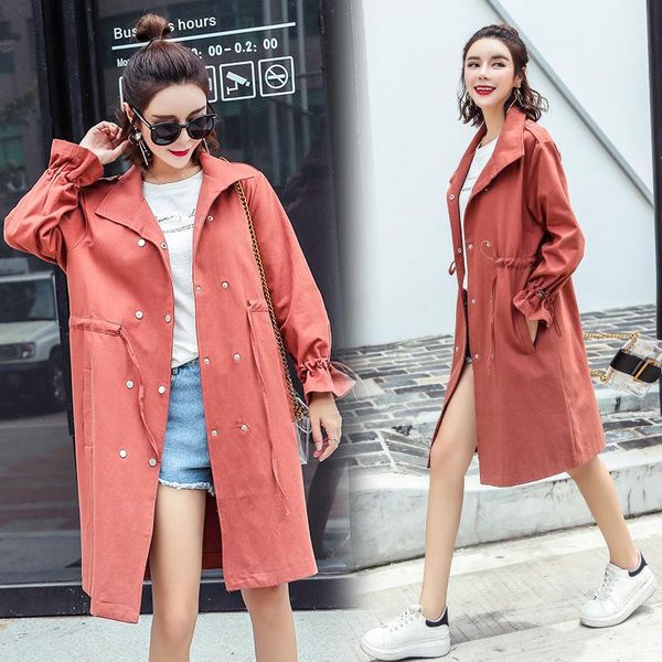 

women's trench coats dust coat fashionable woman couture autumn 2021 loose waist paragraph grows in the double-breasted women, Tan;black