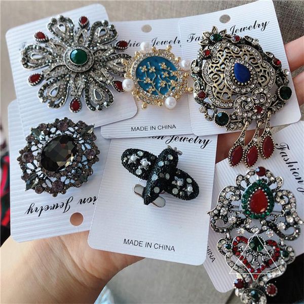 

pins, brooches luxury baroque style for women dress western crystal jewelry collar pin brooch party accessories, Gray