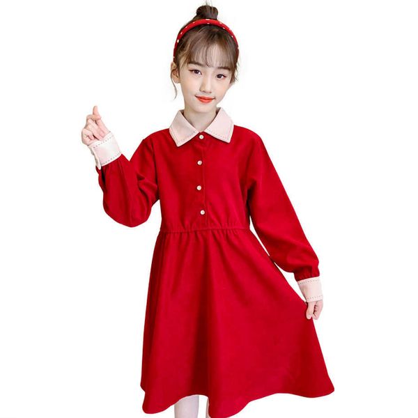 

dress girl patchwork kids party es for s spring autumn casual style clothes 6 8 10 12 14 210528, Red;yellow