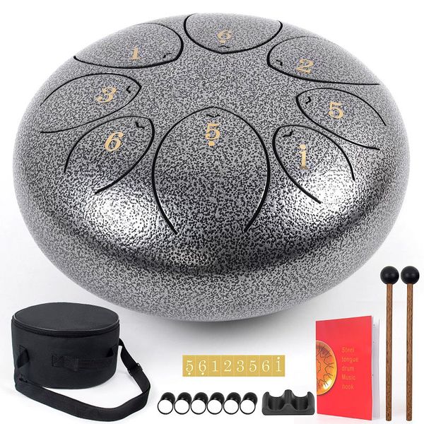 

10 pieces steel tongue drum 8 inch silver color percussion instrument with mallets carry bag music book