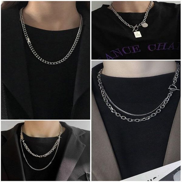 

chains the latest european and american personality double-layer clavicle chain hip-hop simple titanium steel wild men women trend, Silver
