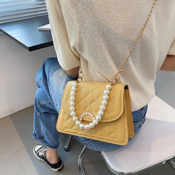 

duffel bags fashion pearl handbag bag female 2021 rhombus simple stitching shoulder texture chain messenger