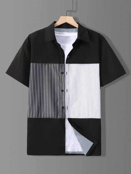 

men striped print colorblock shirt without tee 07ae#, White;black