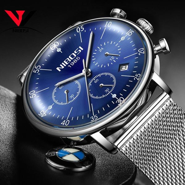 

wristwatches nibosi mens watches waterproof ultra thin date clock male steel strap casual quartz watch men sports wristwatc, Slivery;brown