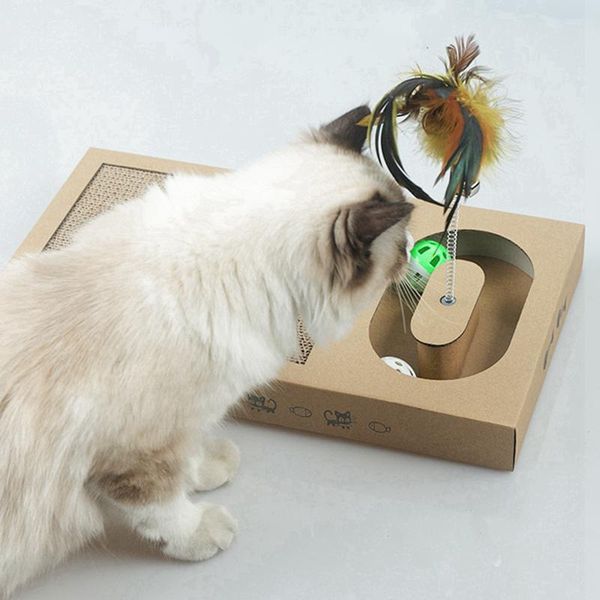 

cat toys interactive multi-functional turntable scratching board corrugated paper bell ball funny stick pet bauble
