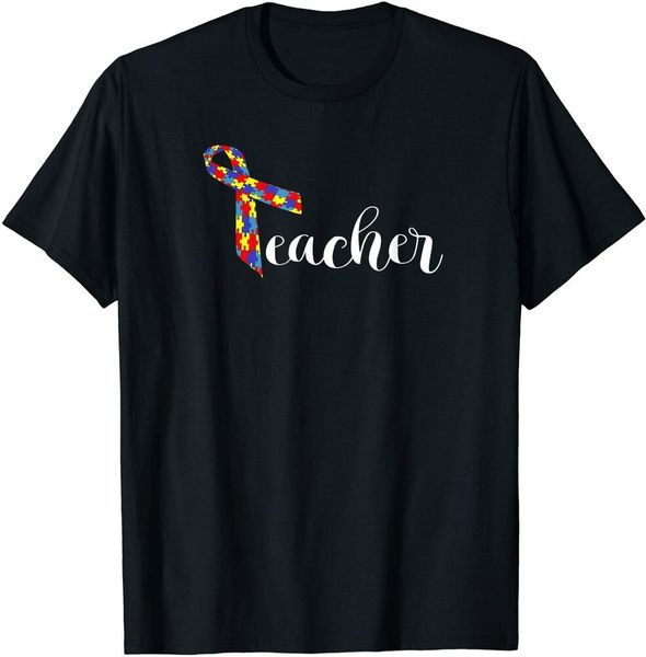 

autism teacher shirt women men awareness ribbon gift boys men t-shirt, White;black