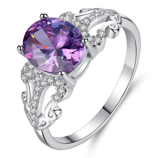 

cluster rings women's jewelry silver purple zircon oval wedding ring, Golden;silver