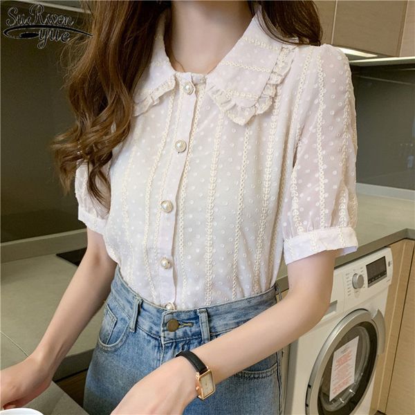 

chiffon blouse women fashion shirt doll collar white girlish jacket short sleeve janpenese style cute bottoming 14199 210427