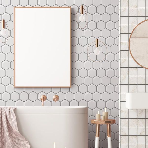 

white hexagon self adhesive tile backsplash 3d wall sticker epoxy bathroom kitchen home oil-proof waterproof decor wallpapers