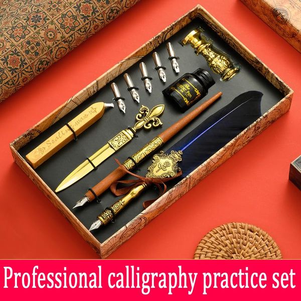 

vintage calligraphy feather dip pen fashion handle nib writing ink set quill fountain birthday gift pens