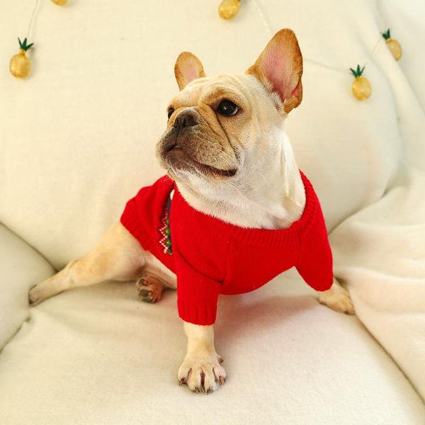 Vestuário para cães pet gato primavera e outono ano santa suéter vermelho leis festivas luta com roupas gordas