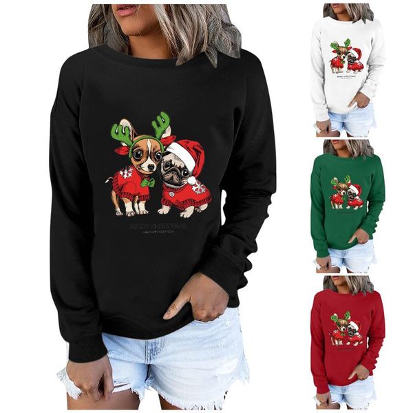 

women's hoodies & sweatshirts sweatshirt casual print pullover long-sleeved blouse chirstmas, Black