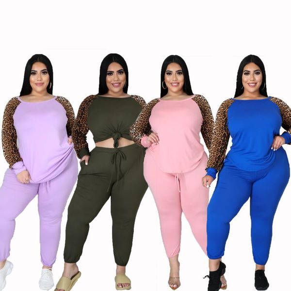 

plus size tracksuits autumn winter two pices set women leopard printed casual long sleeve outfit joggers pants matching sets bikers sui, Black