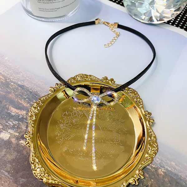 

super short diamond bow collar chain japanese fashion style net red necklace neck jewelry choker necklace, Black