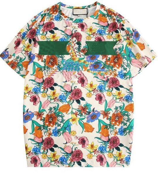 

flower printed letter round neck casual women's t-shirt summer breathable, White