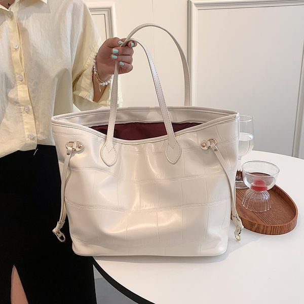 

evening bags large capacity stone tote handle for women 2021 sac a main pu leather shoulder purses and handbags luxury designer