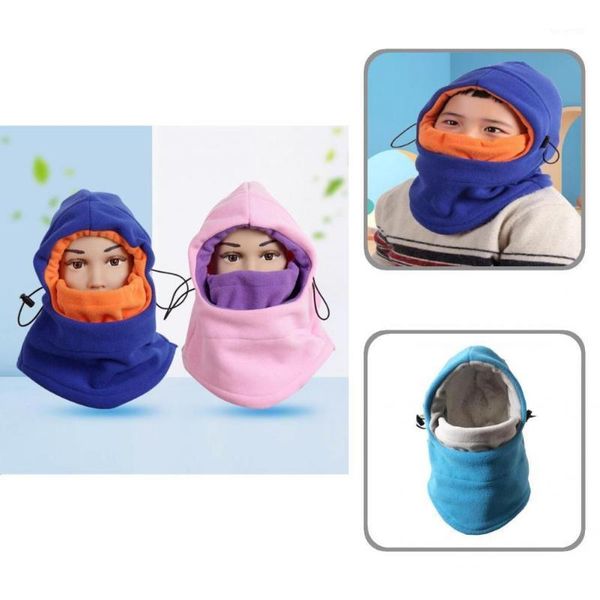 

berets 3-12 years children scarf drawstring full face cap all match adjustable cover, Blue;gray