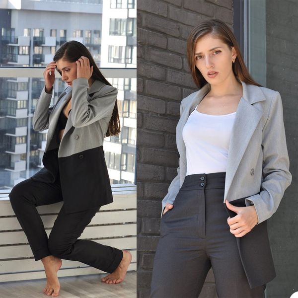 

color matching celebrity women blazer pants suits summer lady formal party prom red carpet outfit coat(jacket+pants), Black;red